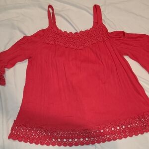 Crown & Ivy Red Crochet Trim Blouse